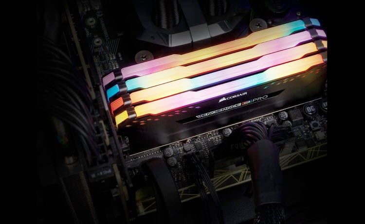 Vengeance RGB Pro Series mounted on the motherboard with glowing RGB