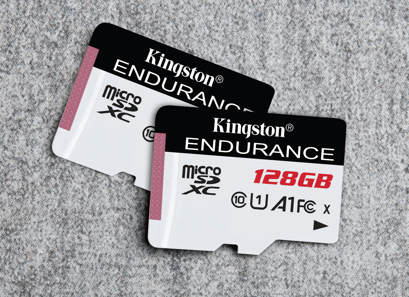 Two Kingston Endurance microSD cards lying down flat