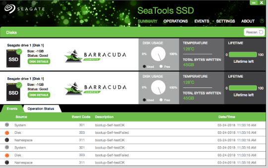 the interface of SeaTools SSD software