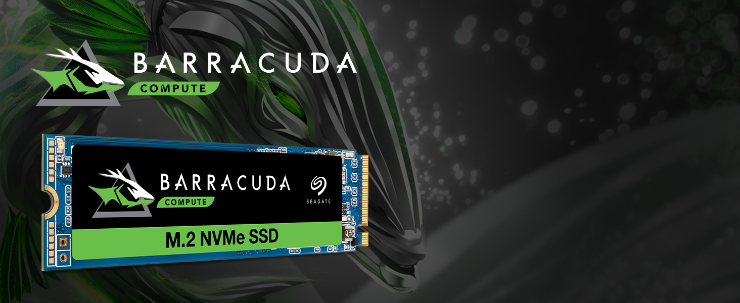 Seagate BarraCuda with green fish as background, BarraCuda logo