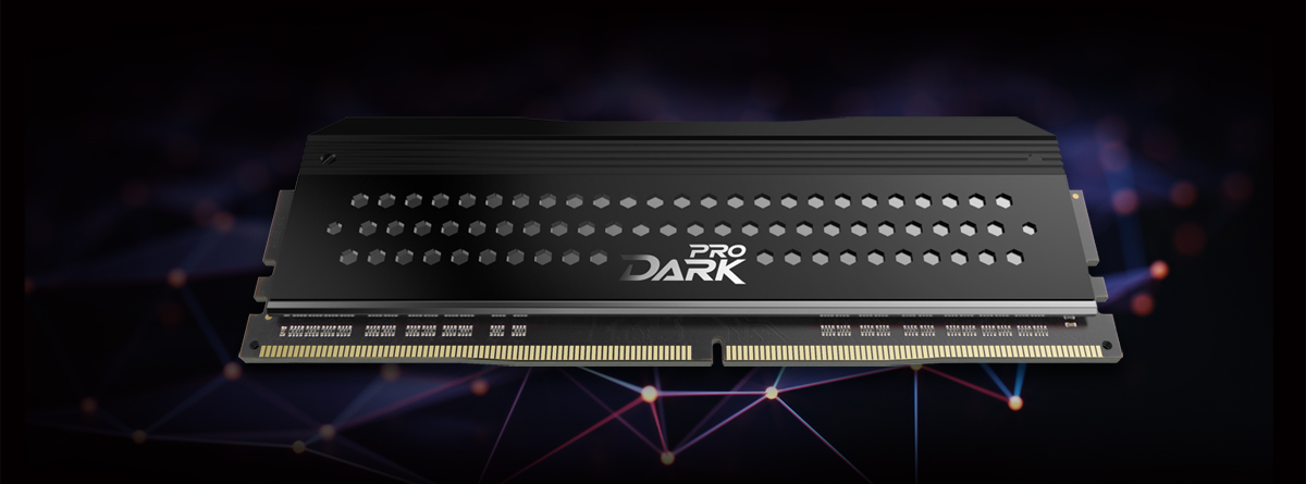 Teamgroup DARK PRO Gray Memory Module in Front of a Neural Network Graphic