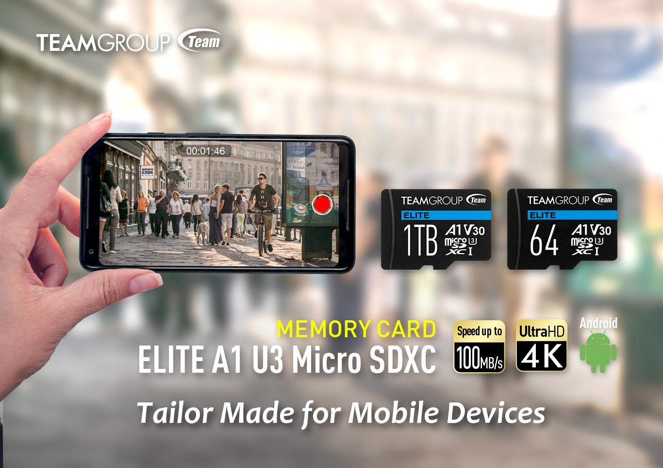 Team Group 512GB Elite microSDXC UHS-I U3, V30, A1, 4K UHD Micro Card with  SD Ad