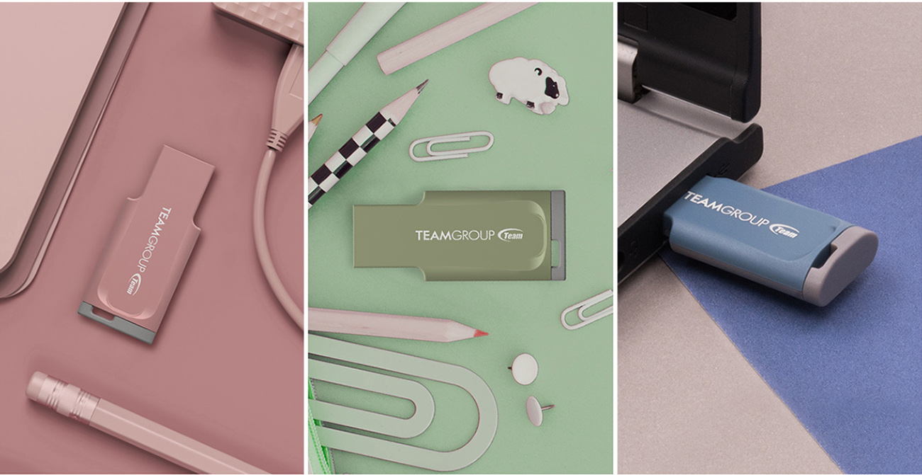 Three different colors of flash drive