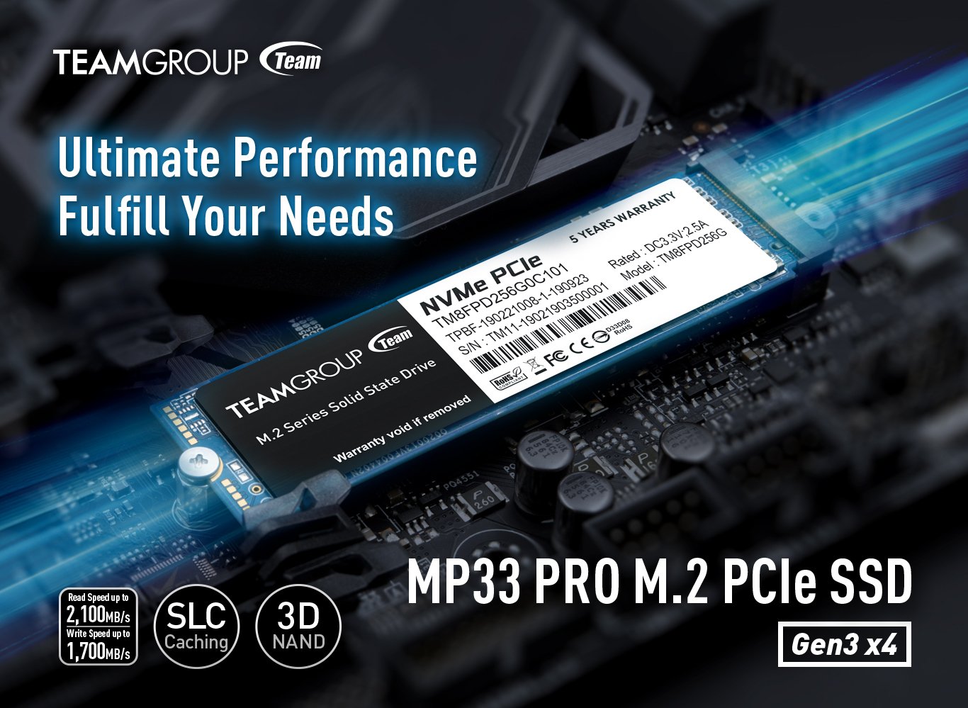 Team Group MP33 PRO M.2 2280 1TB PCIe 3.0 x4 with NVMe 1.3 3D NAND