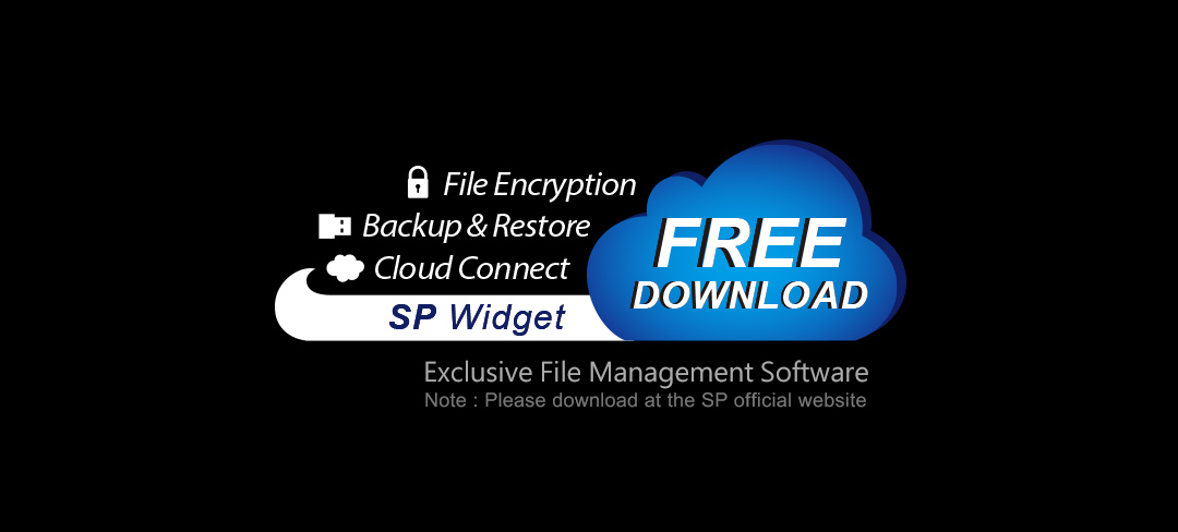 SP Widget for Easy Data Management, File Encryption, Backup & Restore, Cloud Connect and Text That Reads: Exclusive File Management Software - Note: Please download at SP official website