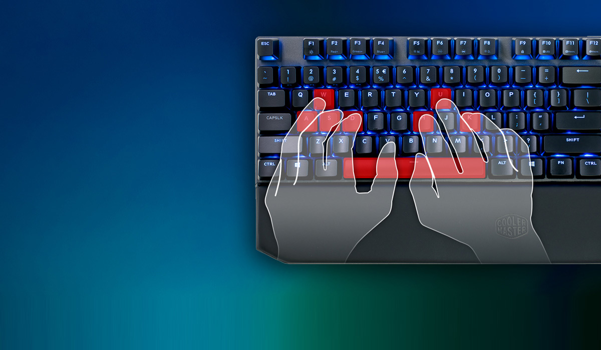 Transparent hands typing on the Cooler MasterMK750