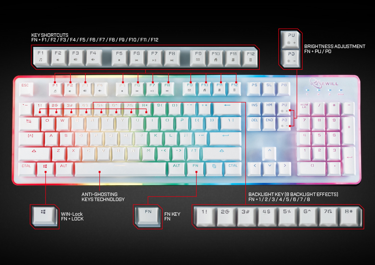 Rosewill NEON K51 - Hybrid Mechanical RGB Gaming Keyboard 