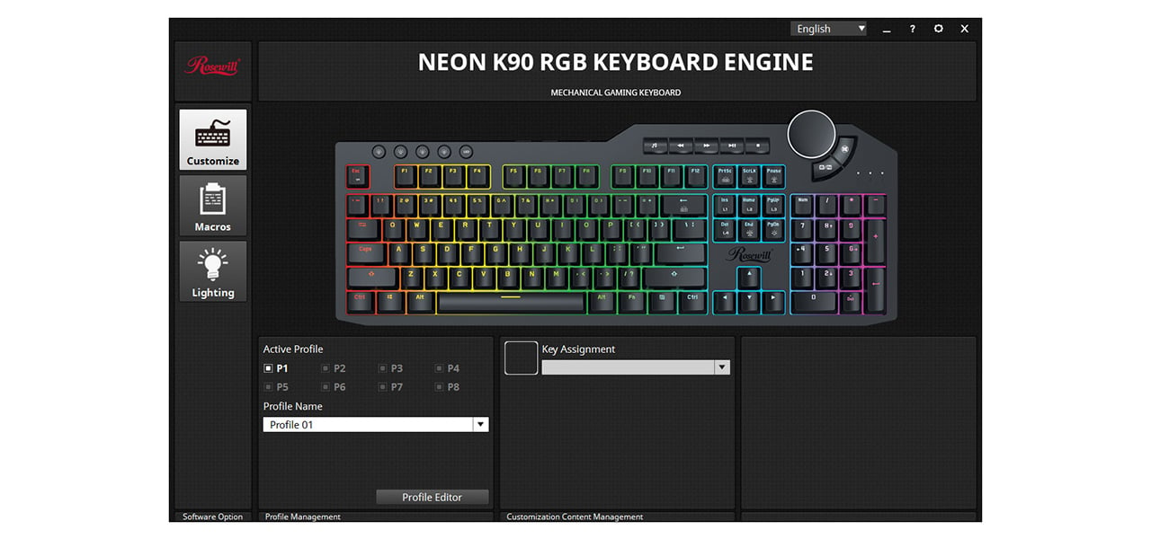 Rosewill NEON K90 RGB in the Rosewill Software customization window