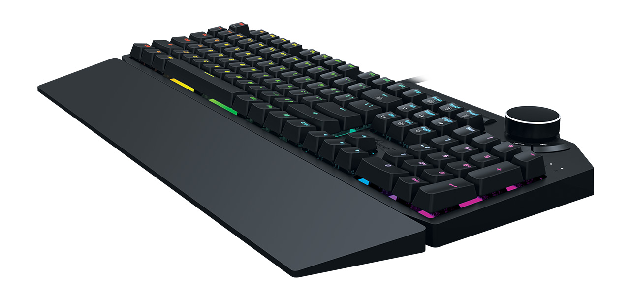 Rosewill NEON K90 RGB BR keyboard facing up angled down to the right