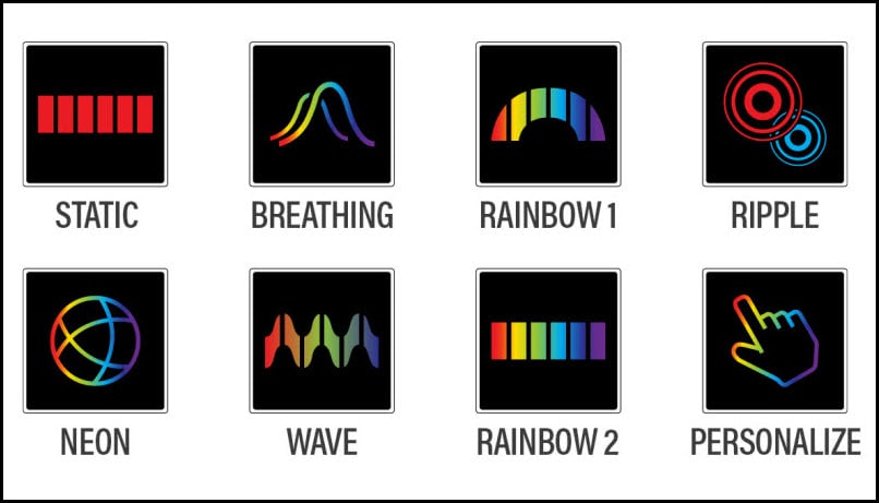 logos of 8 RGB backlit modes
