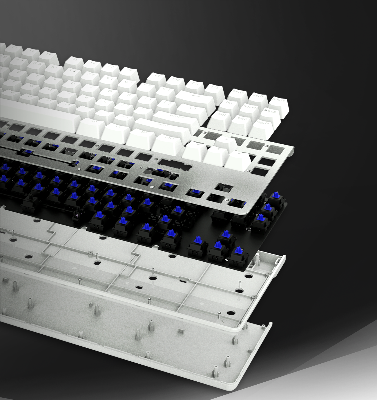 the detail of the white keyboard