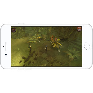  Front view of iPhone 8 in horizontal orientation, with screen running a game  