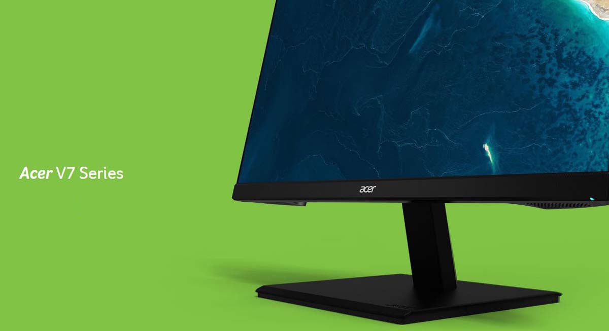Acer V7 Series Monitor Angled to the Left on a Lime Green Background