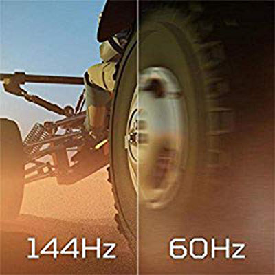 144Hz versus 60Hz quality showing a dirt roadster in the desert