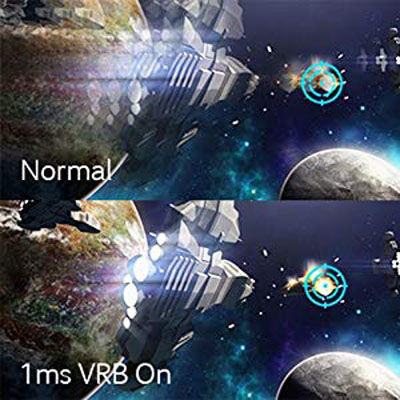 Normal versus 1ms VRB On comparison image of a spaceship flying by planets in space