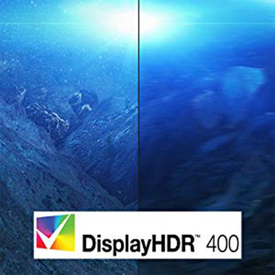 DisplayHDR 400 Logo in a comparison image of underwater ocean life
