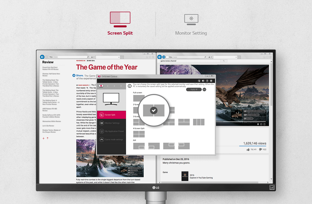 LG Monitor's Screen Split and Monitor Settings Features