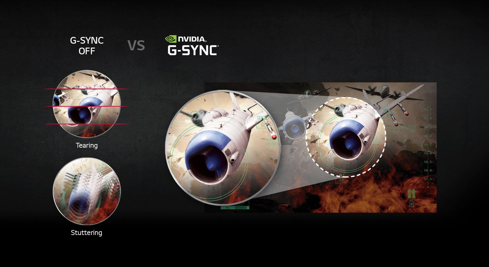 two detail images to show difference effect between g-sync on and off 