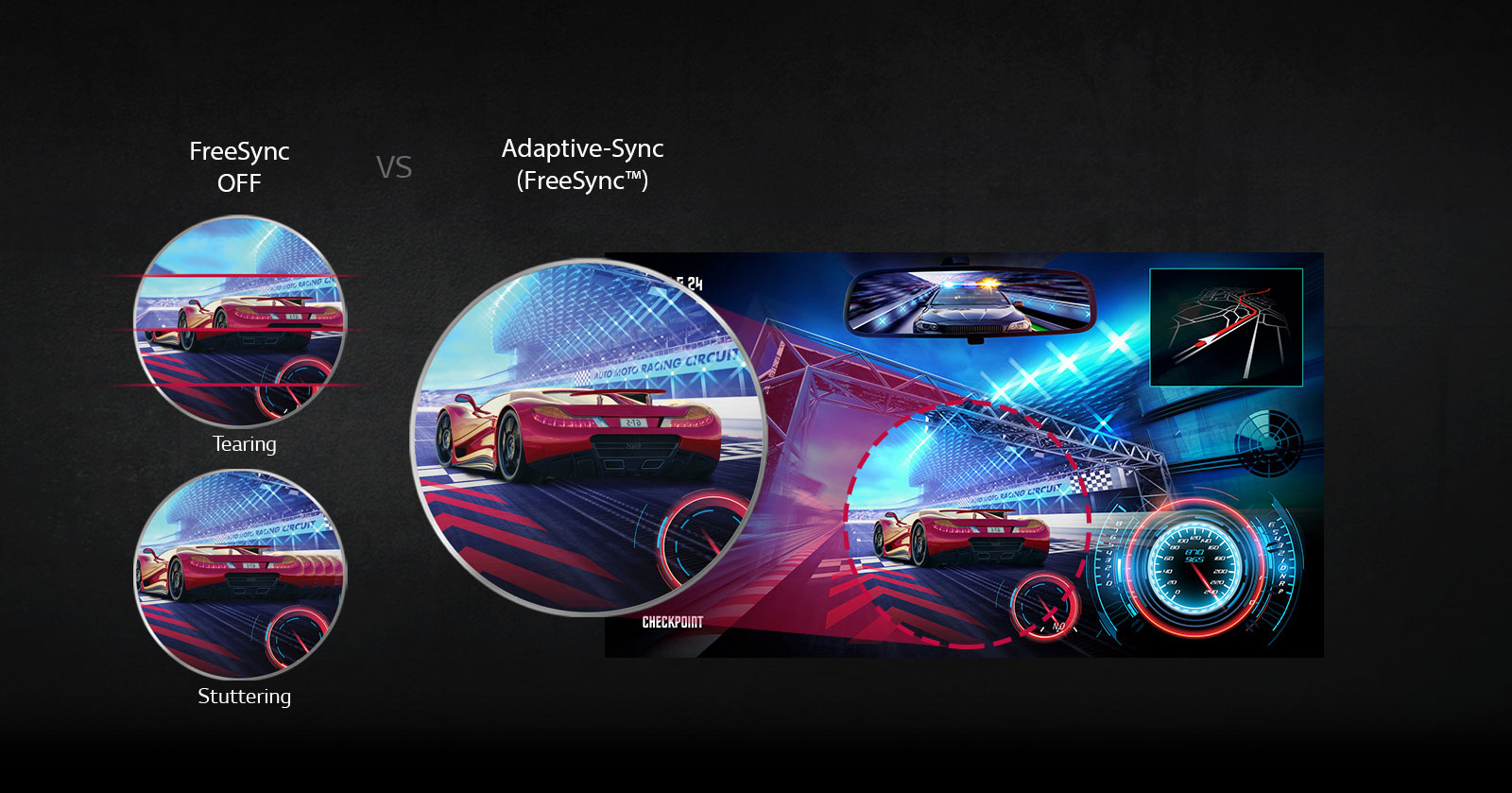 two detail images to show difference effect between freesync on and off