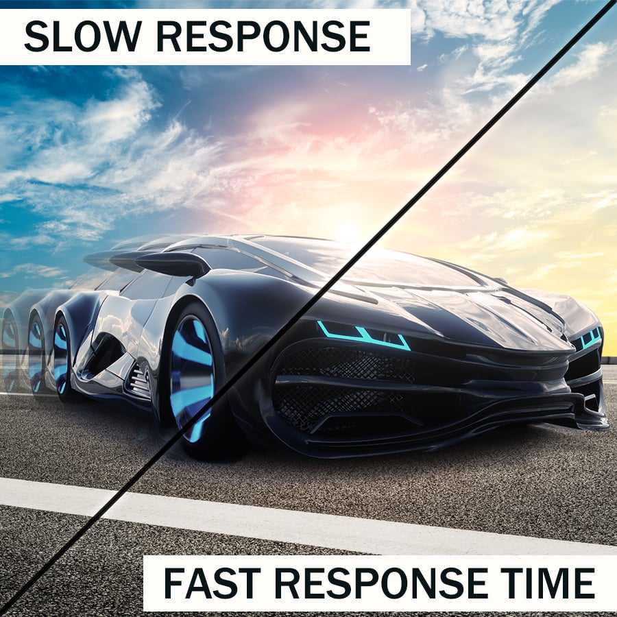 one image splited into two, showing different effect between slow response and fast response time