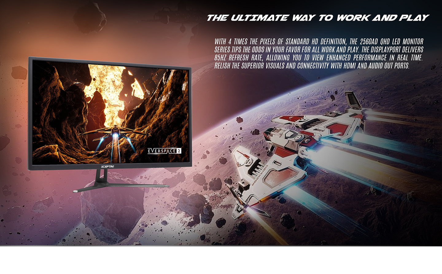 a monitor with a fighter plane flying cross a valley as screen