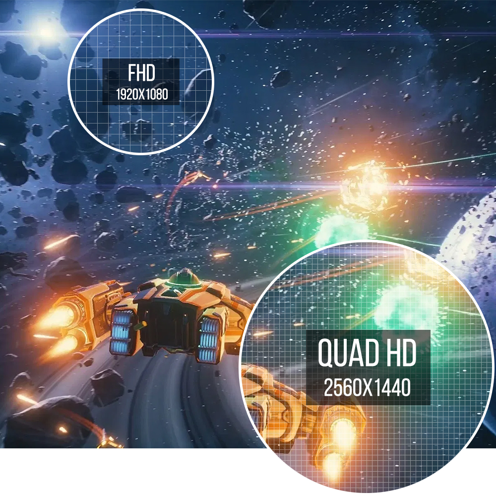 one image showing different effect between FHD and QUAD HD