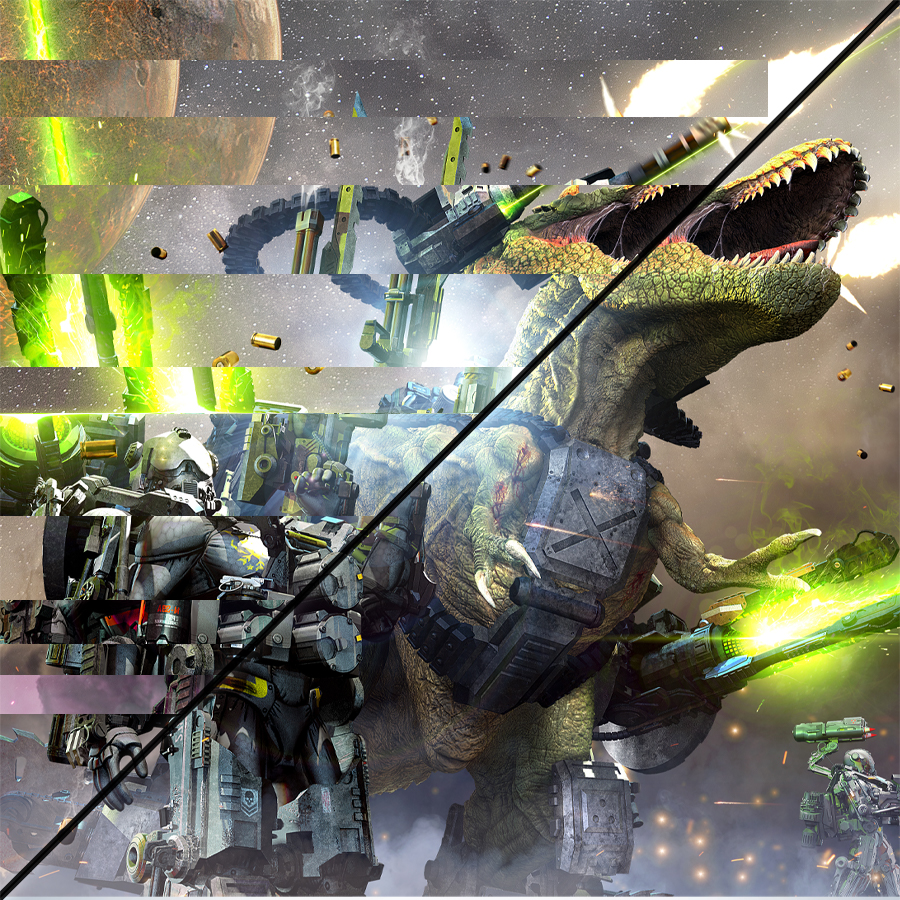 one image splited into two, showing different effect between amd freesync with and without