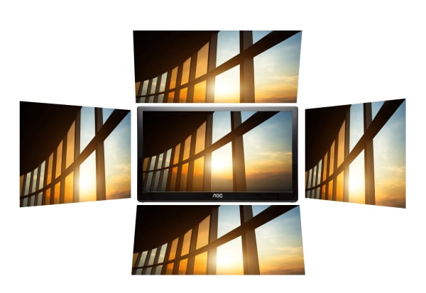 the portable with a sunset image as screen facing different angles