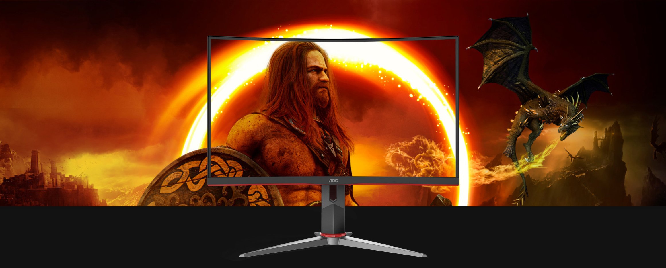 AOC C32G2 32 Curved Frameless Gaming Monitor FHD, 1500R Curved VA, 1ms,  165Hz, FreeSync, Height adjustable, 3-Year Zero Dead Pixel Policy, Black