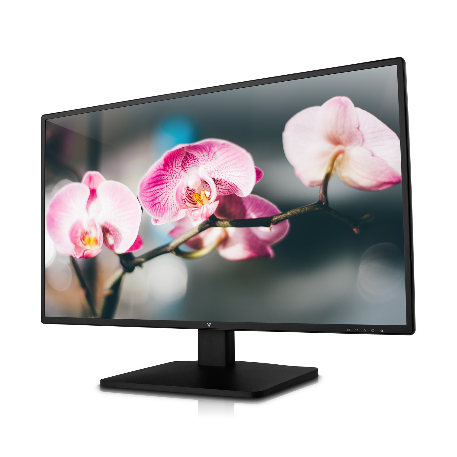 the monitor with a flower image as screen facing left