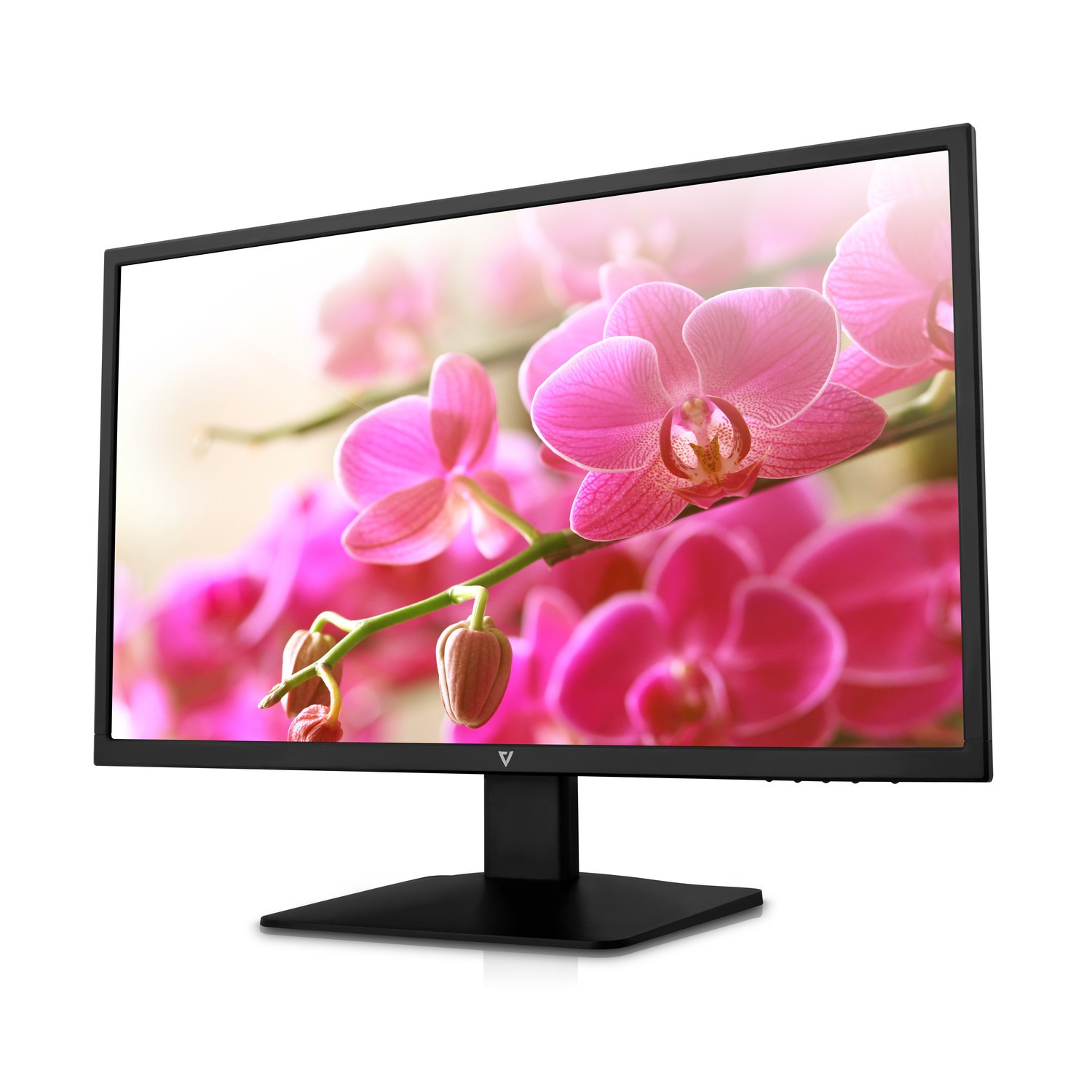 the monitor with a flower image as screen facing left