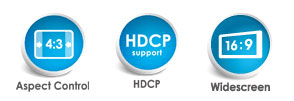 aspect control icon, HDCP icon and widescreen icon