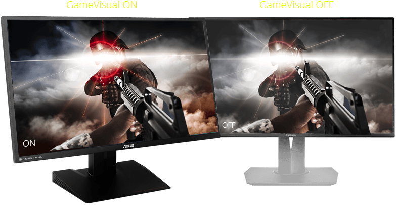 shooting images showing different effect between gamevisual on and off