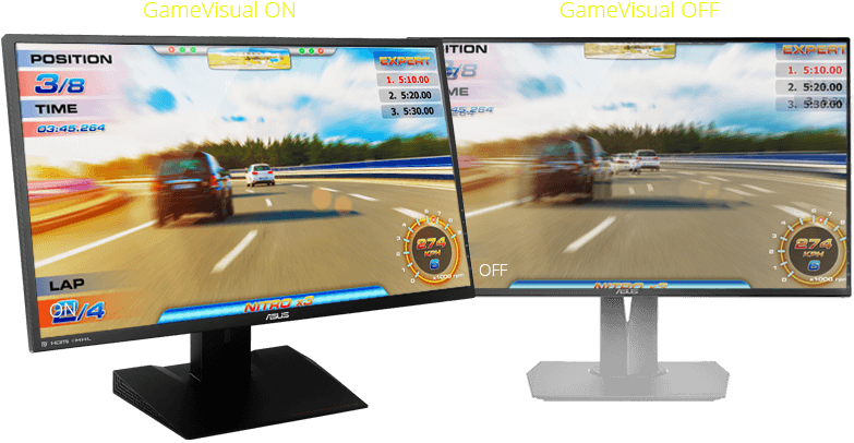 a racing game showing different effect between Freesync on and off
