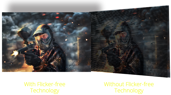 two same images showing different effect between flicker-free technology on with and without