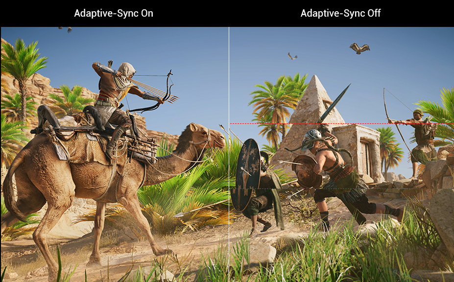 one image splited into two, showing difference effect between adaptive-sync on and off