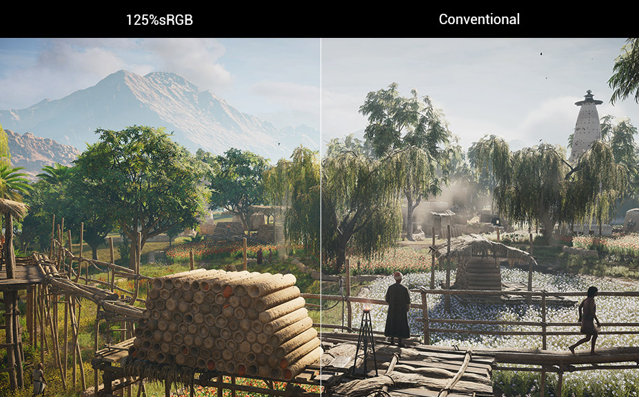 one image splited into two, showing difference effect between 125%sRGB and conventional