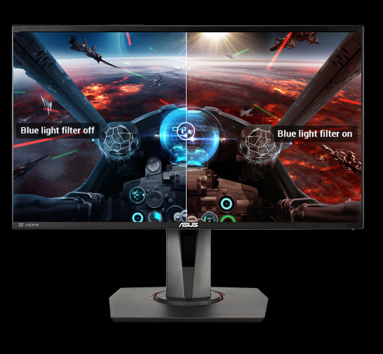 one image splited into two, showing difference effect between blue light filter off and on 