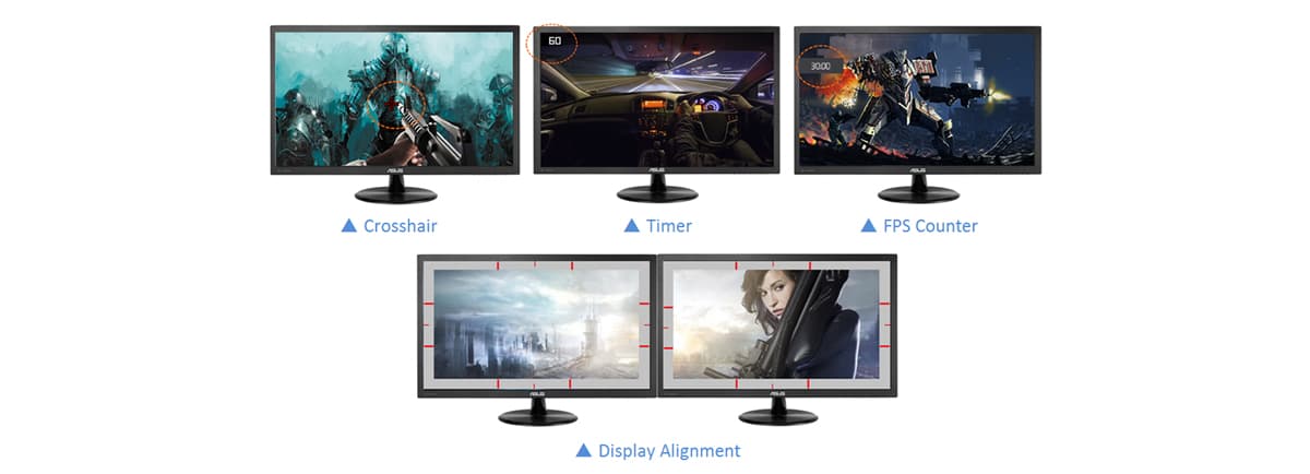 ASUS Monitors Showing off the crosshair, timer, FPS counter and display alignment functions