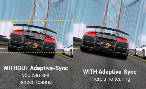 a image split into two, showing difference effect between adaptive-sync on and off
