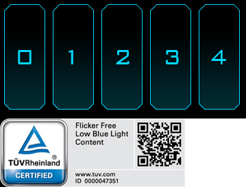 number from 0-4, Ultra-low blue light technology icon , flicker free icon