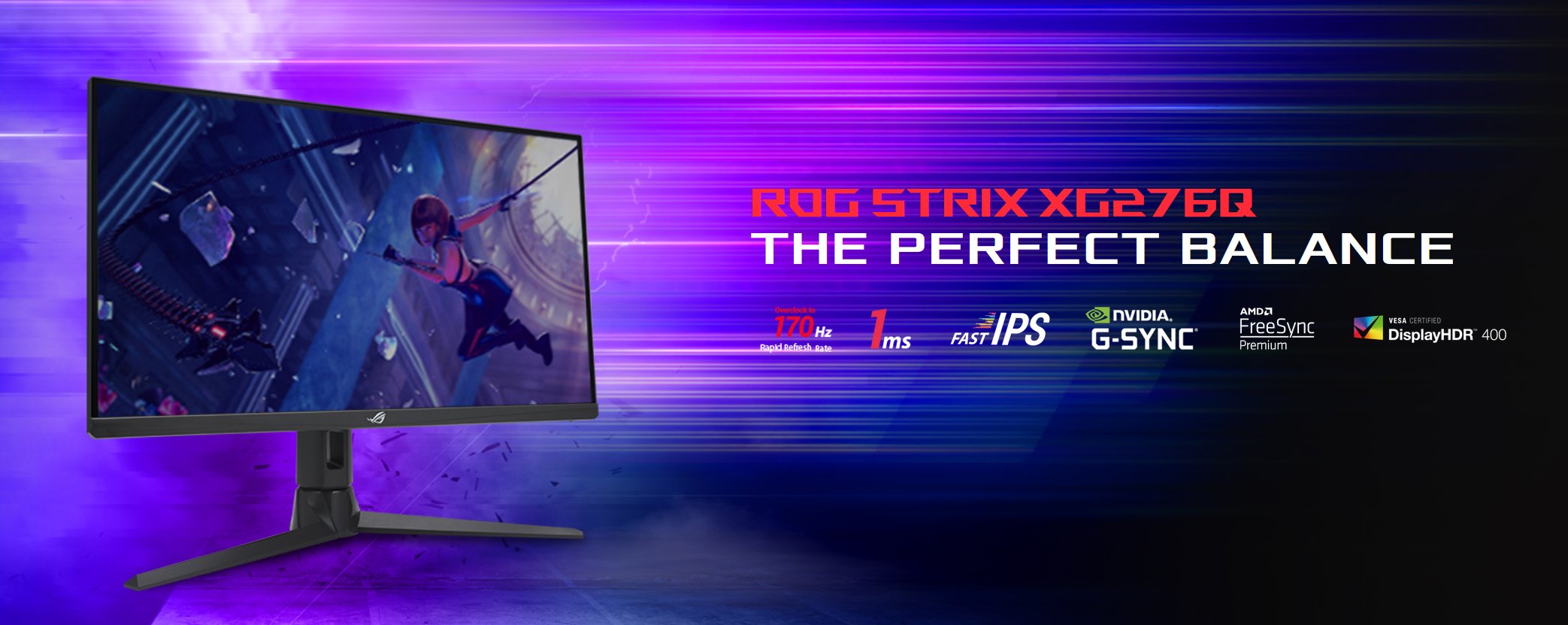 ASUS ROG Strix 27” 1080P Gaming Monitor (XG276Q) - Full HD, IPS, 170Hz,  1ms, Extreme Low Motion Blur, FreeSync Premium technology, DisplayPort,  HDMI