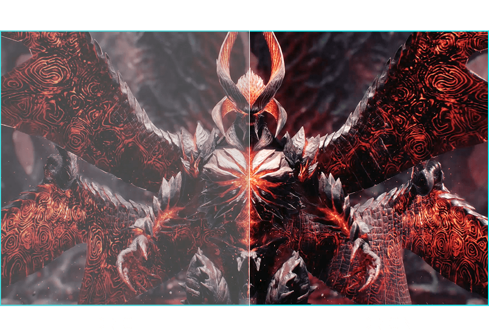 a image split in two, showing different between HDR OFF and on