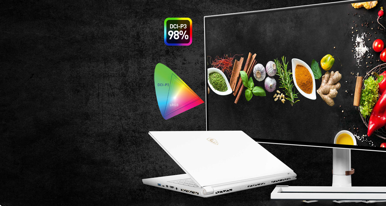 a monitor and a laptop with a food ingredients image as screen