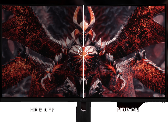 one image splited into two, showing difference effect between HDR off and on
