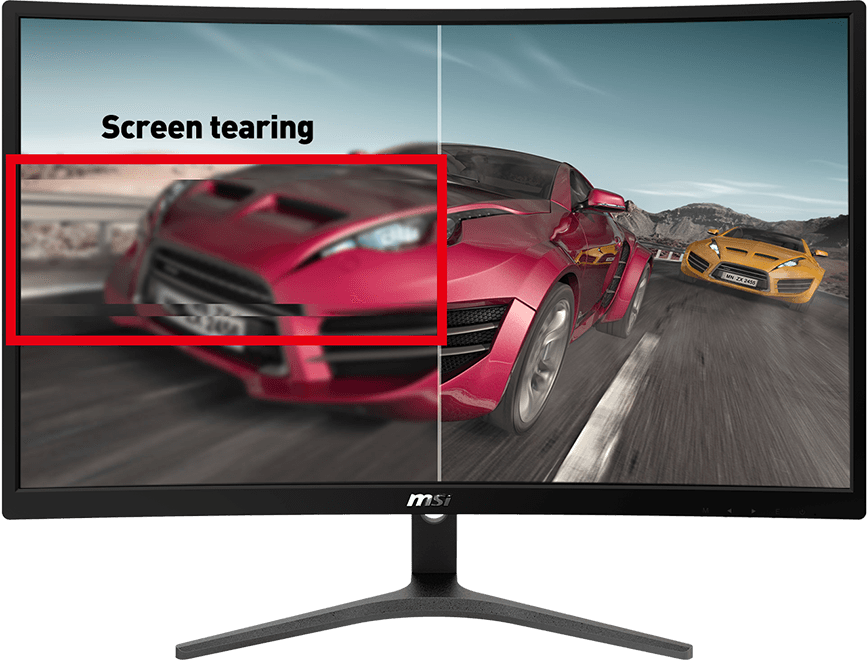 one image splited into two, showing different effect between freesync with and without