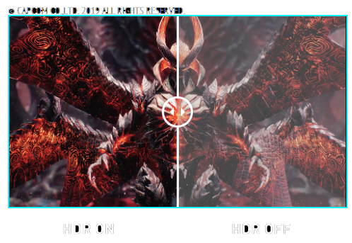 one image splited into two, showing different effect between HDR on and off