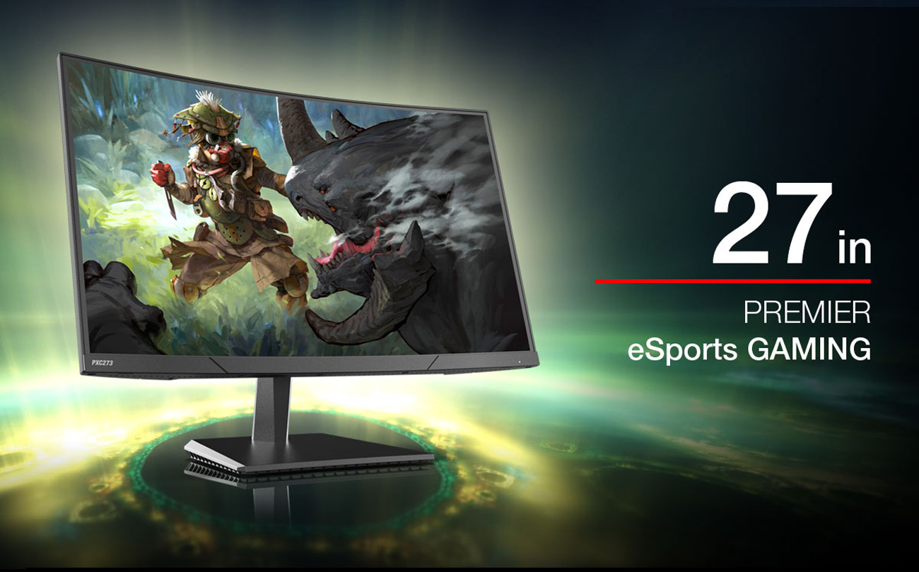 a monitor with a monster as screen, its a 27in premier esports gamming monitor