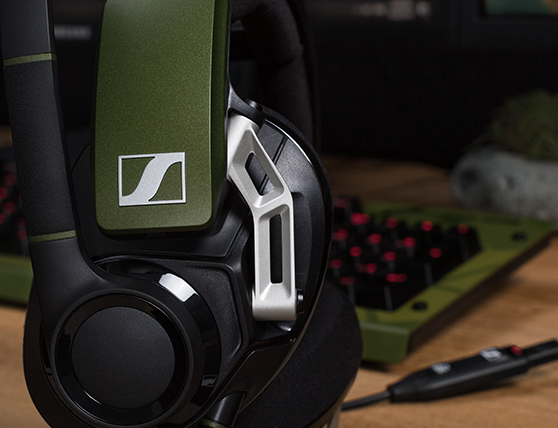 GSP 550 PC Gaming Headset on a desk in front of a green gaming keyboard