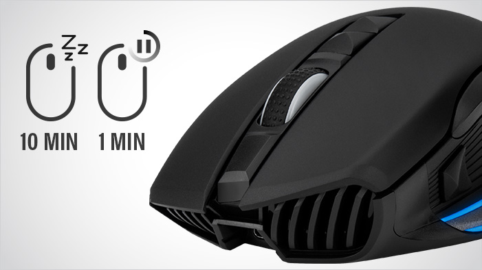 Rosewill NEON M61 Gaming Mouse with 10 MIN and 1 MIN text and icon on top left